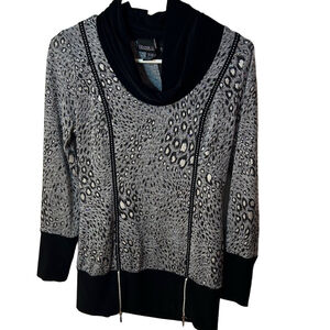 Frank Lyman animal print pullover sweater cowl neck rhinestone size 4